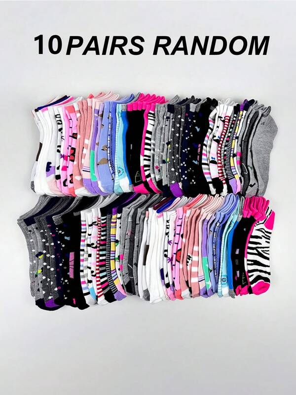 10 paires de chaussettes à motif aléatoire, chaussettes basses simples et respirantes pour la cheville, bas et bas pour enfants
