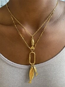 Stainless Steel Fish Pendant Necklace, Minimalist High-End Beach Ocean Style, Titanium Steel Jewelry