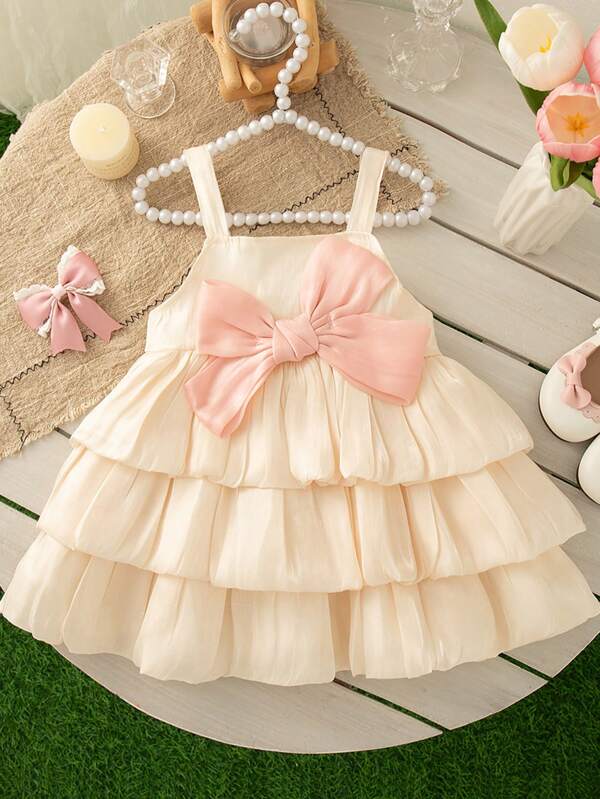 Vestido de princesa de niña pequeña para el verano con bloqueo de color, volantes y lazo, vestido formal de fiesta/boda para niñas