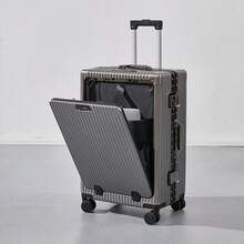 Multi-Functional Suitcase With USB Port, Cup Holder, Front-Open Lid, Retractable Handle, Aluminum Frame, Large Capacity, Quiet Spinner Wheels, Unisex, Password Lock, Bag For School School Accessories School Stuff