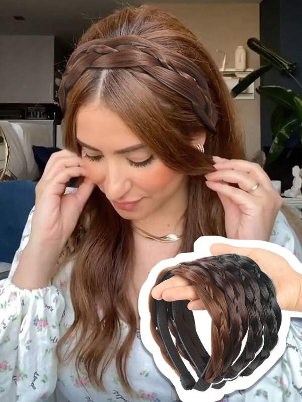 1 pieza Diadema para sujetar el cabello, estilo bohemio elegante con trenzado retorcido, accesorio para el cabello con pinza para flequillo