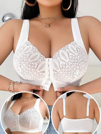 Plus Size Women Fashion Daily Comfortable Lace Patchwork Wireless Bra