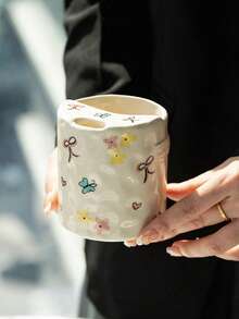 1pc陶瓷咖啡杯ins蝴蝶结手柄拿铁杯办公室马克杯咖啡杯抹茶冷萃杯商用甜品杯适合下午茶郊游拍照道具生日礼物返校 - 彩色 - 查看 3