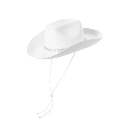 1Pc Solid Color Rhinestone Cowboy Hat, Drawstring Adjustable Mountaineering Hat Outdoor Sports Sun Hat, Suitable For Women's Theme Party, Birthday Party, Carnival, Halloween Christmas