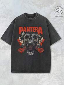 Retro Effect, Pantera T Shirt Mouth For War Band Logo Graphic Adult Men's T-Shirt,230g Washed T-Shirt, Summer Cotton Streetwear Top T-Shirt - màu đen - Xem 1