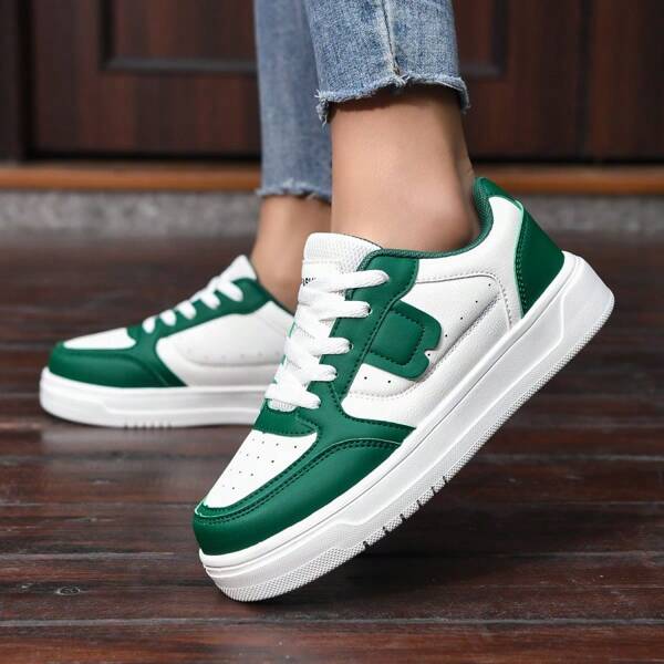 Men's Korean Style Versatile All Season Casual Sports Sneakers, Skateboarding Shoes, Anti-Skid Thick Sole, Classic Color Block, Breathable Sports Shoes For Men