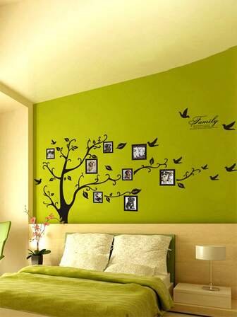 4pcs 180*250cm Black Peel And Stick Memoirable Family Tree Wall Sticker Decal