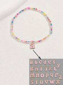 1 buc brățară minimalistă la modă, colorată, cu mărgele elastice, alfabet, potrivită pentru purtare zilnică, adorabilă brățară cu pandantiv multicolor cu 26 de litere, cel mai bun cadou pentru prieteni și iubite