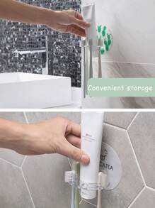 Estante adhesivo para cepillos de dientes, soporte para cepillos de dientes montado en la pared para el baño, almacenamiento plegable de cinco agujeros, soporte para pasta de dientes y cepillos de dientes, estante de almacenamiento multifuncional que puede guardar maquinillas de afeitar y bolas de baño, ahorra espacio en el mostrador, accesorios de baño