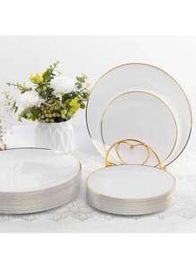 25 pièces Assiette de gâteau blanc, service de couverts de mariage de haute qualité, réutilisable et facile à nettoyer. Parfait pour la décoration de mariage, la décoration de fête, les anniversaires, les réunions de famille, les activités en plein air, l'école, la décoration de salle à manger et de cuisine pour les dîners de groupe