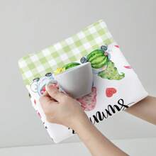 2 pièces Serviettes de toilette main gnome pastèque d'été, Serviette de cuisine rafraîchissante, Torchon, Gant de toilette, Serviette décorative pour les fêtes, Tissu doux et absorbant pour le séchage, Décoration de cuisine, Décoration de table à manger, Fournitures de cuisine, Décoration d'intérieur