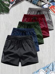 5pcs/Pack Men's Summer Breathable Quick-Dry Sports Shorts, Casual Shorts - xanh quân đội - Xem 2