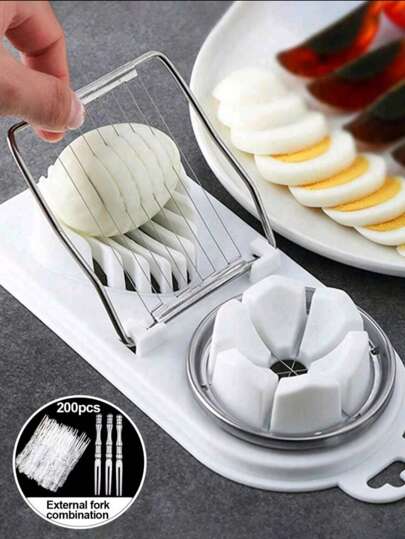 قطعة واحدة قطاعة بيض صحن مضغوط 2 في 1 - مثالية للبيض المسلوق ، تشمل فاصل الفاكهة ، بلاستيك/معدن ، سهلة الاستخدام ، رائعة للمطابخ الصغيرة