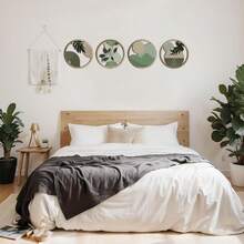 4件套波西米亚绿色木质墙饰，波西米亚植物墙板，悬挂式艺术面板，农舍几何悬挂装饰，极简主义公寓艺术（卧室自粘式） - 彩色 - 查看 6