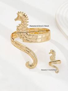 1 Set Hippocampus Bracelet Ring Set Matching Cuff Bangle Rings Set Sea Life Beach Bracelets Rings For Women