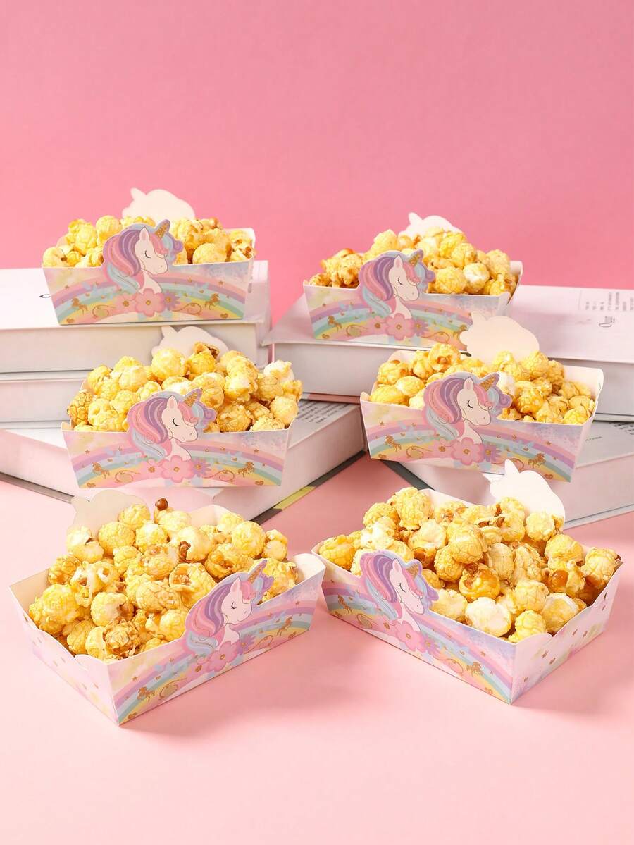 12个彩虹独角兽造型一次性纸质食品托盘，彩虹独角兽主题食品包装盒，礼品盒，一次性食品容器，生日派对餐桌装饰，派对一次性食品托盘装饰，面包盒，蛋糕盒，饼干盒，糖果盒，薯条爆米花盒，甜甜圈盒，生日，节日，活动，派对食品托盘，派对礼品