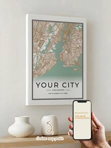 1pc Modem Style Personalized City Country Coordinates Map Gift Canvas Poster Wall Art, Custom Cover Poster For Home Decor, Canvas For Living Room Bedroom Kitchen Game Room Home Decor,  Perfect Gift And Decoration, Frameless / Inner Frame Gift - 彩色 - 查看 38