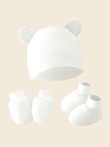 3pcs Set Newborn Baby Ear Bonnet + Anti-Scratch Mittens + Foot Covers, Multi-Color, Suitable For Everyday Wear - Multicolor - View 4