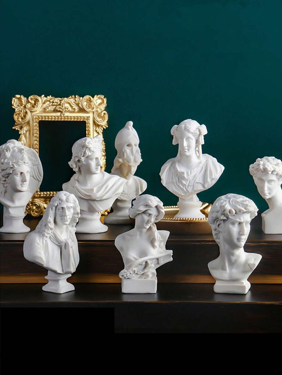 1 pieza Escultura de resina blanca miniatura y retro de mitología griega de David, Apolo o Atenea, para decoración, soporte de fotos o accesorios