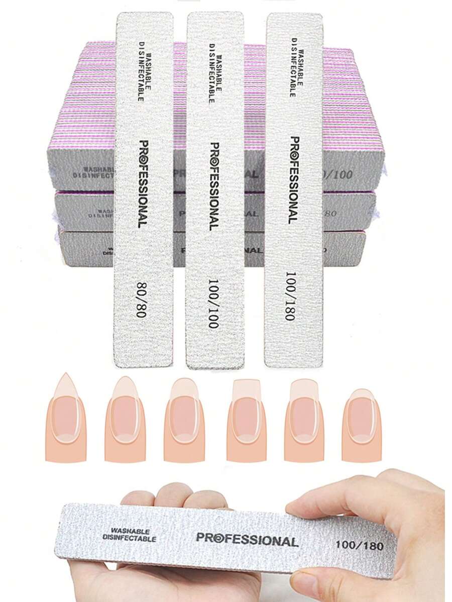 3 pezzi di lime professionali per unghie da 100/180 grit, ampi, piani, in carta abrasiva grigia di alta qualità, strumenti accessori per manicure da 80/80, 100/100 grit