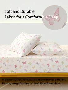 2/3 Piece Soft Fitted Bedsheet Set - Butterfly Pattern Bedsheet Set, Includes 1/2 Pillowcases And 1 Mattress Protector (30cm/12" Deep) - Modern Mattress Cover Or Mattress Pad, Fits All Bed Sizes Including Twin, Full, Queen, King, Single, Double, Also Suitable For School Bedding. - White - View 2