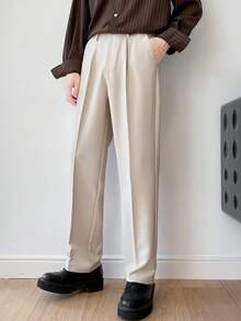 Men White Straight Pants Fashion Loose Suit Trousers Casual Draped Baggy White Wide Pant Male Streetwear - Màu Khaki - Xem 3