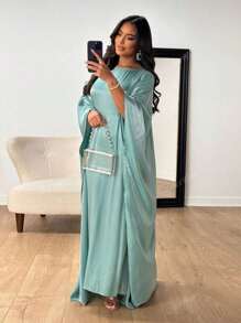 1 pieza Nuevo vestido abaya holgado de satén brillante para mujer, elegante vestido musulmán de manga larga para fiestas, cumpleaños, Kaftán modesto