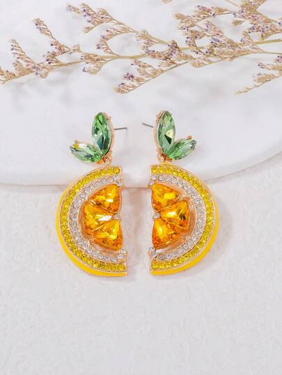 juran 1 Pair Cute Rhinestone Fruit Lemon Pendant Earrings, Fun Party & Casual Daily Wear Jewelry Gift For Women