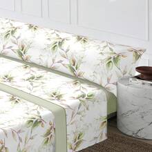 Mercury Textil 夏季和中季床單套件 50% 棉和 50% 滌綸，印花床單套件，帶花朵、幾何設計，3 件套，包括枕頭套 + 床單 + 床笠。觸感柔軟、輕薄且可調整。非常適合增添現代和優雅的氣息✅ 24/48 小時內發貨✅ 快速發貨 - 綠葉 - 查看 2