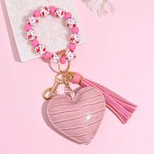 豹纹木珠手链钥匙扣时尚皮革心形流苏钥匙圈包包饰品 Y2K 哥特豹纹猎豹印花 - 彩色 - 查看 7