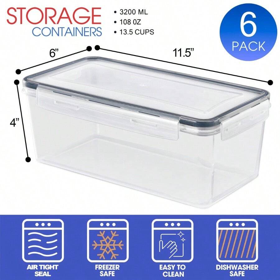 6 Pack 108oz 13.5cups Airtight Food Storage Containers FourWay  Lids Keeps Food Fresh Store Cereal Pasta Flour And More - 6 - View 1