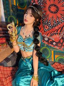 Parrucca con coda di cavallo sintetica, stile principessa Jasmine con treccia a lanterna, treccia spessa, parrucca con coda di cavallo lunga per acconciature da performance