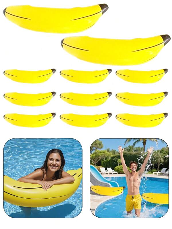 Juego de 3 unidades/1 pieza de 23.6 pulgadas Anillos inflables de plátano, adecuados para fiestas en la piscina, decoraciones de fiestas hawaianas, fiestas de compromiso y noches de juegos, fiestas de verano, ideales para juegos en la piscina y equipo para fiestas en la piscina.