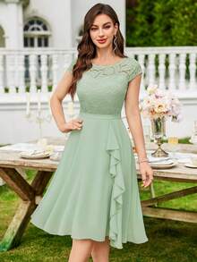 MIUSOL Floral Lace Corset With Ruffle Hem Cocktail Dress - Mint Green - View 4