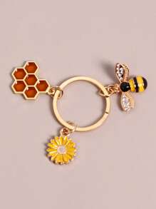 1pc Bee Flower And Honeycomb Keychain Simple Floral Bag Pendant Decoration Accessories For Women, Girls,Mother's Day Gift Car Accessories Bag Charm Backpack For School