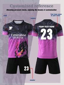 Cool Purple Black Contrasting Football Shirt, High-End Sports Top, Dual-Use For Competition And Training, Supports DIY Printing - Purple - View 1