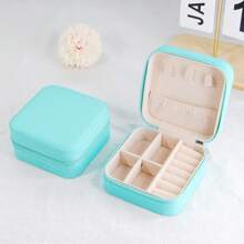 1pc Minimalist Portable Palm-Sized Jewelry Box, European & American Style Ring/Earring Storage Box With Zipper Flip Cover, Travel Accessory Organizer Back To School