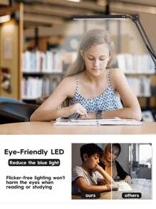 1PC Black Folding LED Table Lamp - 3 Colour Change Light By Wire, Flexible Adjustable Lamp Body, Reading Desktop Night Light, For Bedroom, Desk, Office Home Decor, Adjustable Brightness