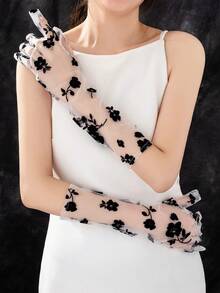 1 Pair Women Solid Color Long Mesh Evening Gloves Halloween - Transparent Long Gloves - View 11