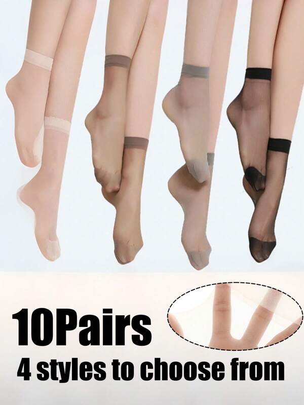 10 paia di calze corte e sottili da donna, calzini alla caviglia trasparenti, calzini corti trasparenti con cristalli, calze in cristallo da donna, calze corte in seta tinta unita da donna, calze corte da abito da donna, alla moda e versatili, adatte per lavoro, feste, viaggi, escursioni, arrampicate, equitazione, yoga, esercizio fisico o altre attività all'aperto