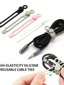 5/25pcs Silicone Cable Ties, Reusable For Earphones, Phone Chargers, Mice, Audio Devices, Computers, Suitable For Home, Office, Kitchen, School (5 Colors) - Multicolor - View 5
