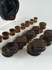 1 par de enchufes y túneles de vidrio para dilataciones - marrón oscuro tipo café expreso, con doble pestaña, expansores de peso corporal para pendientes estirados