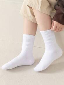 5 Pairs Kids & Youth Daily Wear, School, Casual & Soccer Sports Mid-Calf Socks - White - View 2
