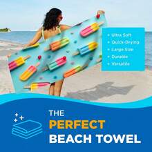 Extra Large Microfiber Beach Towel - Quick Dry, Lightweight, Sand-Free, Absorbent, Colorful Ice Cream Pattern - Ideal For Beach, Pool, Travel, And More Bathroom Decor Summer Beach Essentials - Cadet Blue - View 9