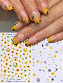 2 件优雅黄色向日葵蒲公英指甲贴花 3D 夏季花朵贴纸适用于指甲艺术用品 DIY 自粘设计美甲配件家庭沙龙用品