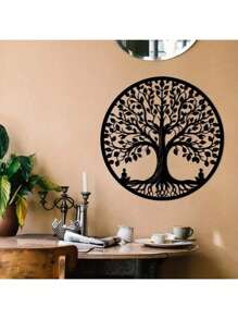 15.75 Inch Circular Elegant Tree Of Life Metal Wall Art, Intricate Black Metal Decor With Nature Patterns, Ideal For Home, Office, Outdoor Use, Perfect Housewarming & Birthday Gift, Suitable For Modern Home Decoration
