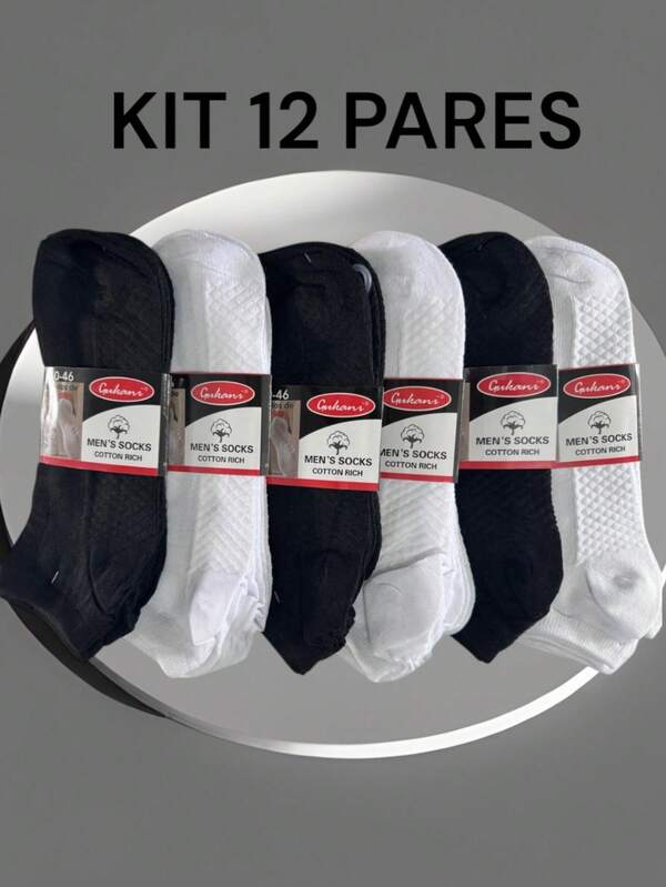 KIT 12 PARES MEIAS MASCULINA CANO CURTO ANTIDERRAPANTE