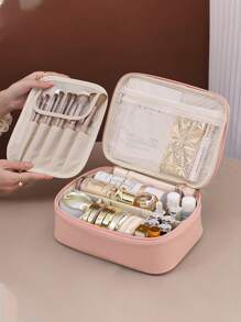 1 Peça Necessaire de Maquiagem Desmontável Multicamadas, Bolsa de Maquiagem de Couro Sintético à Prova d'Água de Grande Capacidade, Bolsa para Pincéis de Maquiagem Removível, Organizador Portátil de Viagem para Batom e Cosméticos, Adequado para Cosméticos e Artigos de Higiene Pessoal Durante a Viagem