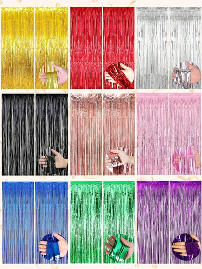2 件 2m*1m 流苏雨帘气球派对背景装饰窗帘，颜色可选蓝色、绿色、粉色、紫色、玫瑰金、黑色、金色、红色、银色，适用于婚礼、生日、毕业典礼、周年纪念、派对用品