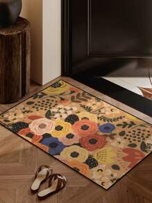 1pc [5mm Thick Anti-Slip] Spring&Summer Floral Patterned Doormat, Farmhouse Style Indoor/Outdoor Non-Slip Rug | Durable Polyester Material | Anti-Slip, Easy To Clean, Dirt-Resistant, Machine Washable | Entryway And Home Decor - Suitable For Room Decor, Small Carpet, Living Room Carpet, Bedroom Carpet, Kitchen Carpet, Bathroom Carpet, Area Rug - All Season Use, Holiday Decoration